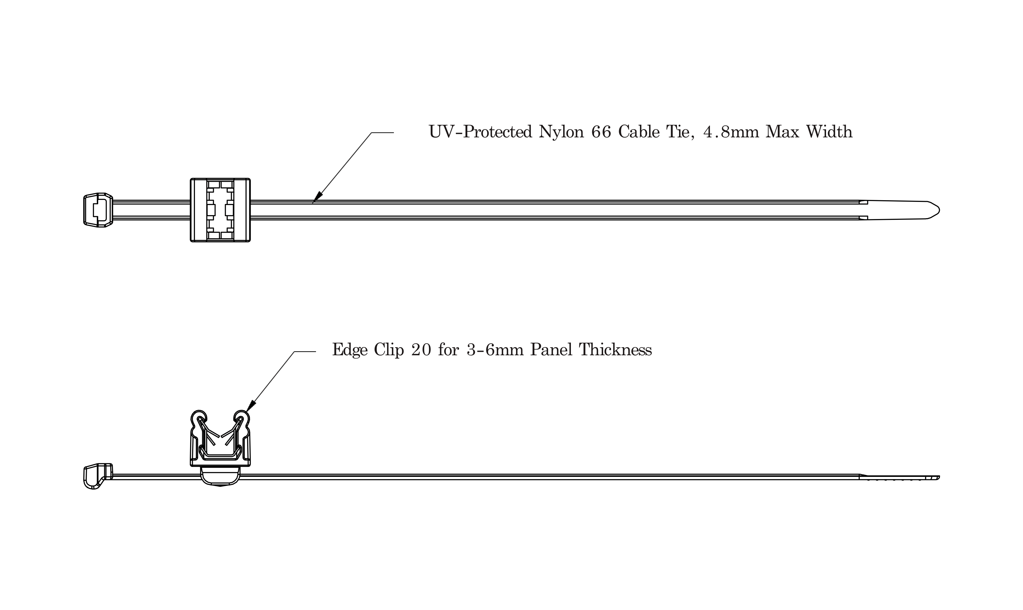 2-Piece Cable Tie with Edge Clip, EC20, 3-6 mm Panel